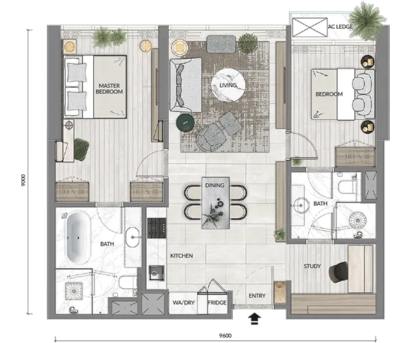 Pelan lantai Jenis B3 di Core Residence at TRX
