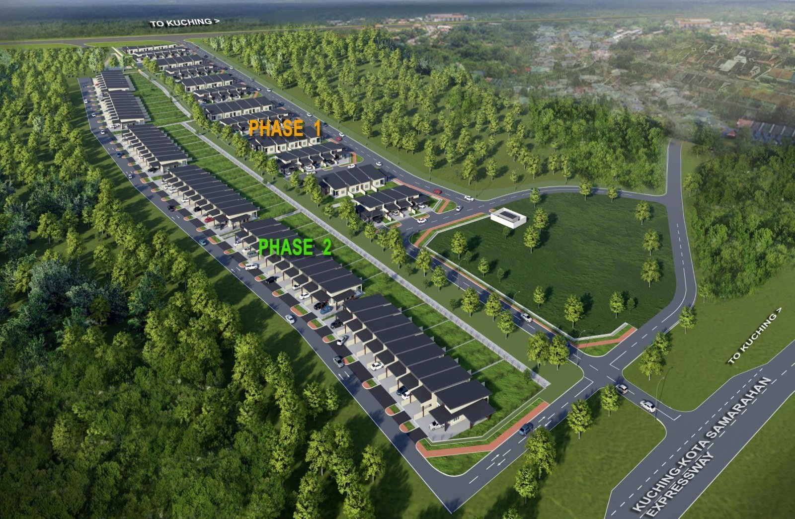 Kota Samarahan Bridgelux Homes 第1期和第2期鸟瞰艺术构想图