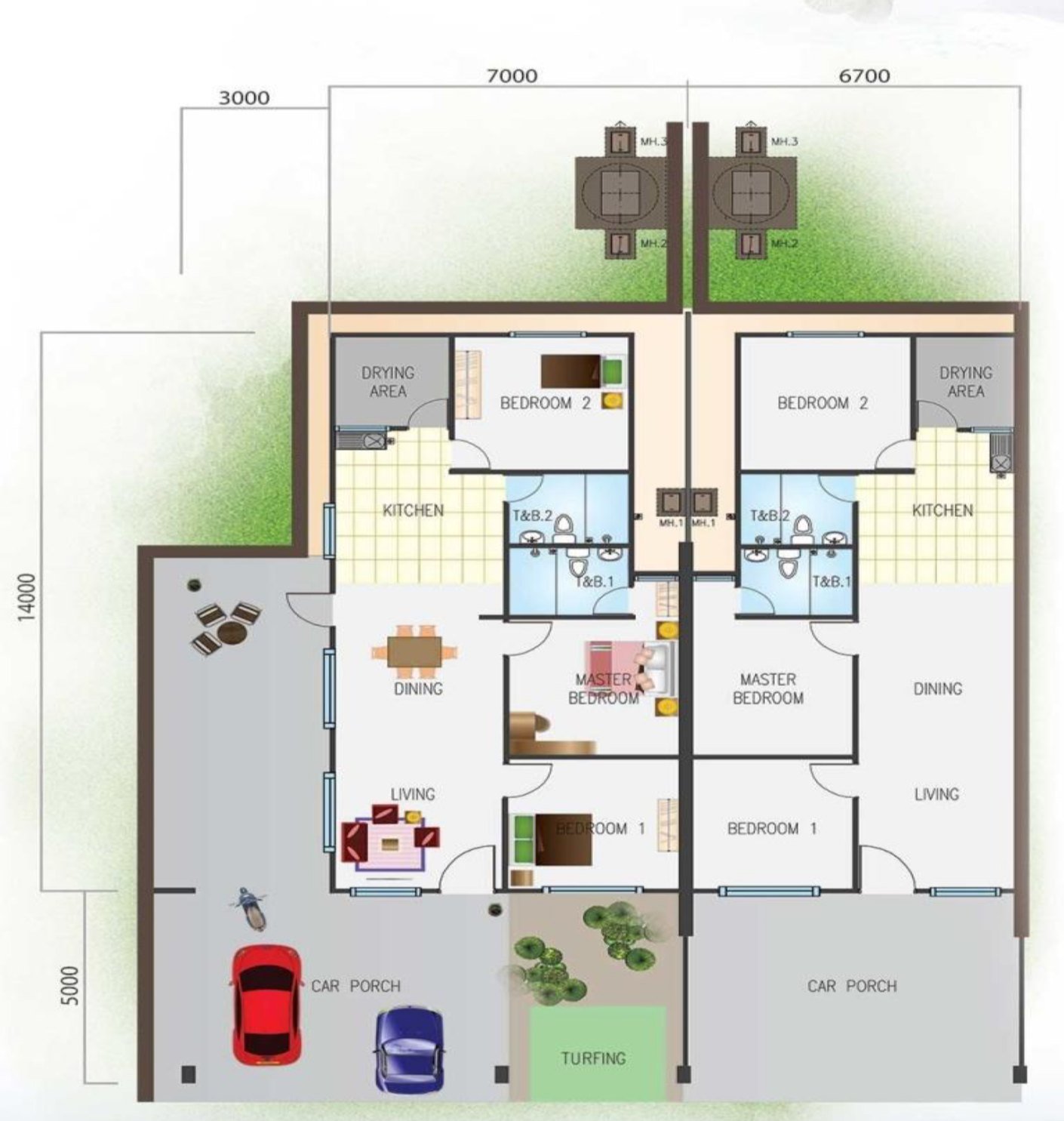 Bridgelux Homes 单层排屋(中间单位)平面图