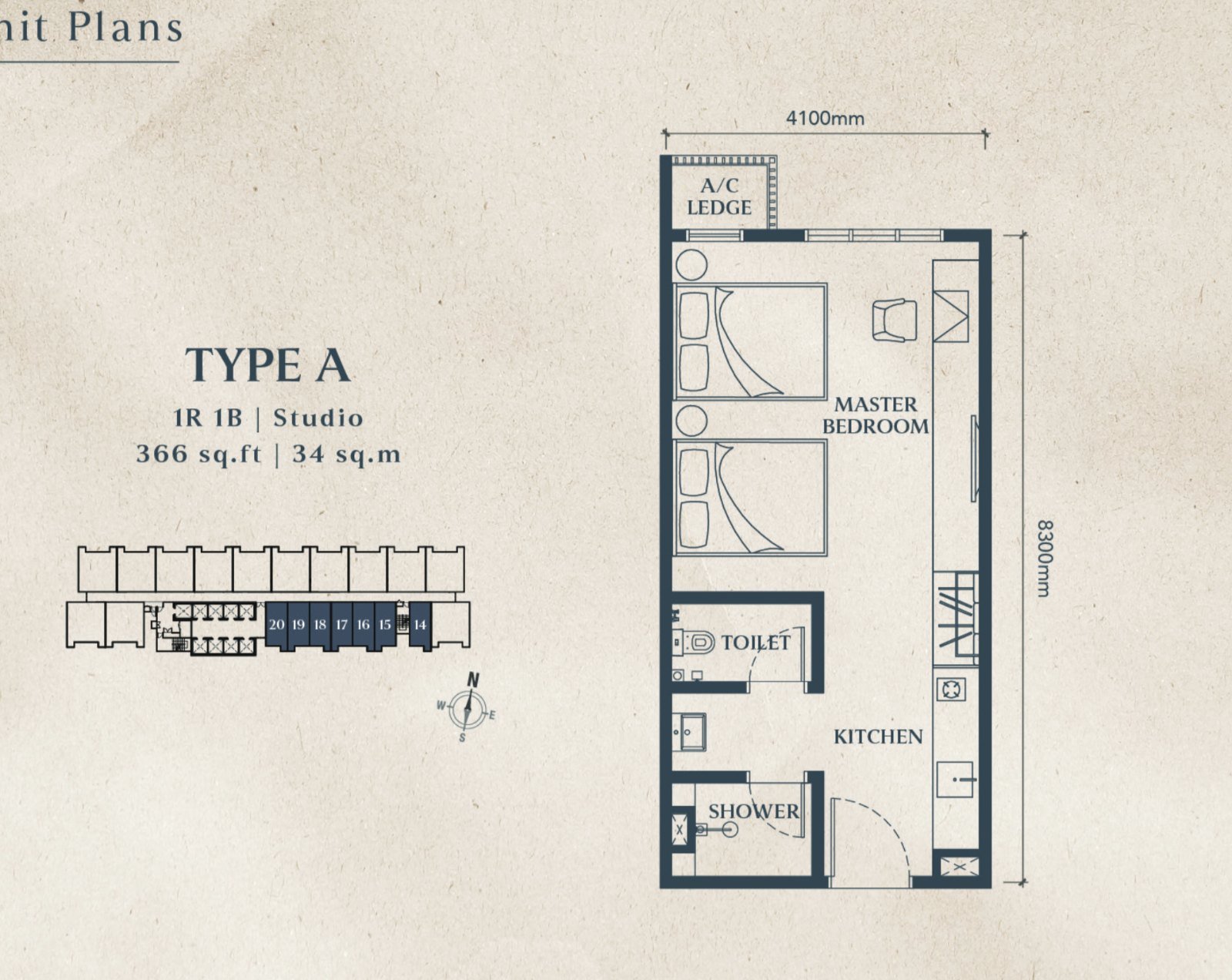 Floor plan of Axis Type A (studio) at Causewayz Square @ JBCC