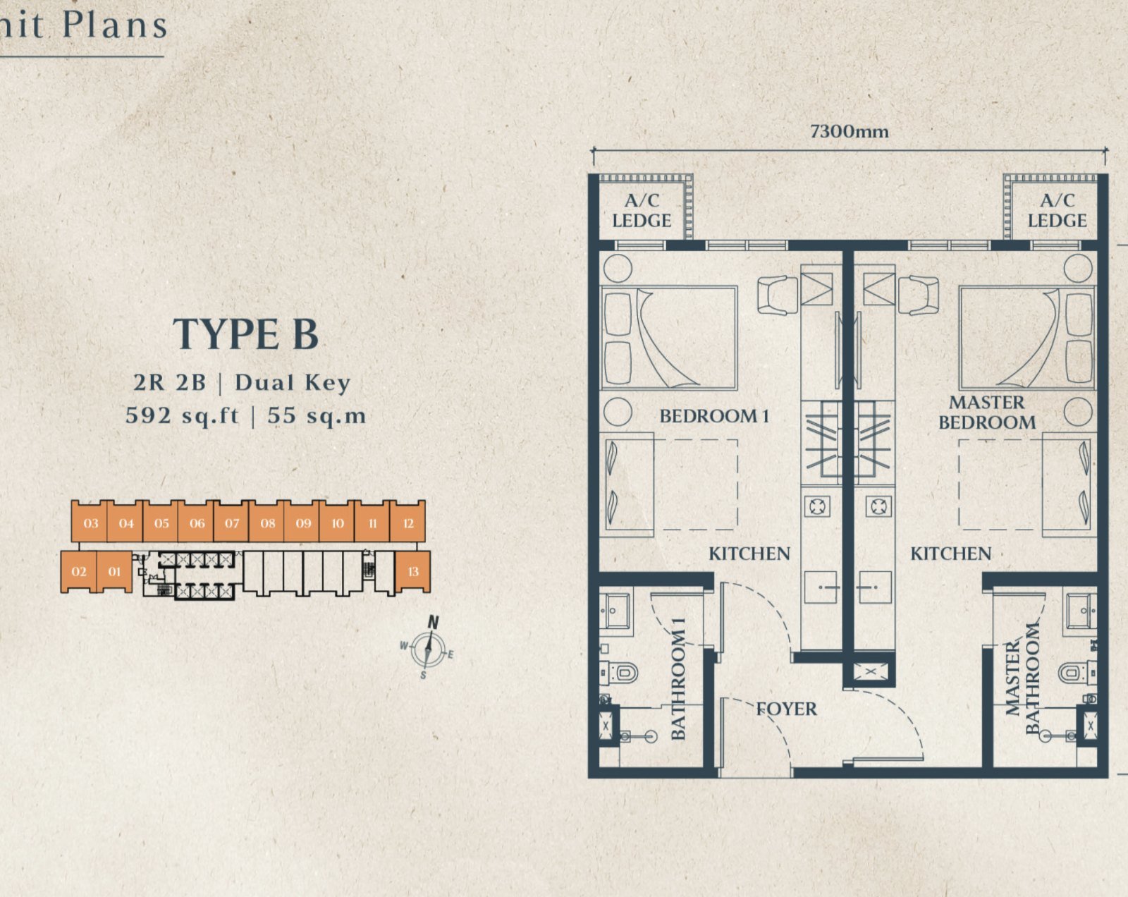 Floor plan of Axis Type B (dual key) at Causewayz Square @ JBCC