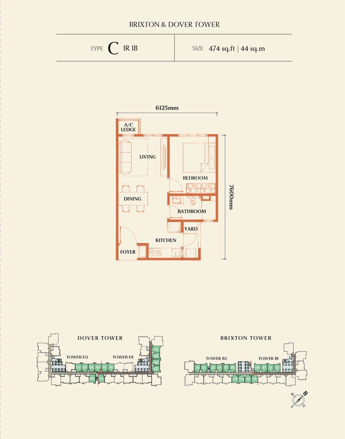 Floor plan of Dover / Brixton Type C (1 bedroom) at Causewayz Square @ JBCC