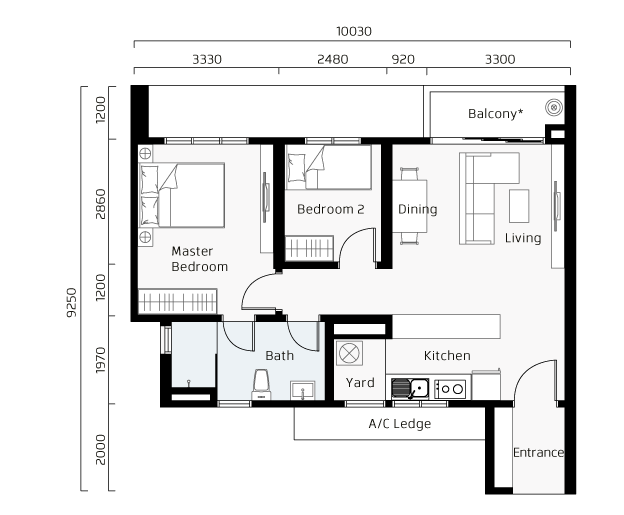 Pelan lantai Jenis A / A1 di Panorama Residence