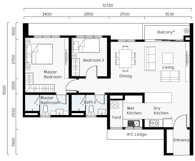 Pelan lantai Jenis B / B1 di Panorama Residence