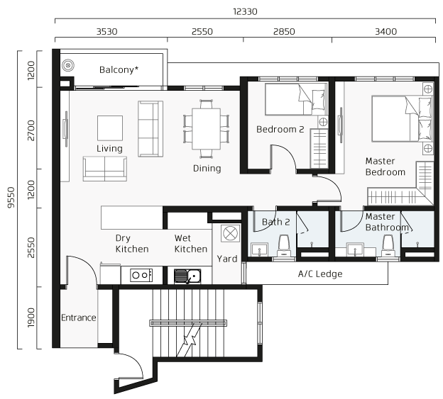 Pelan lantai Jenis B2 di Panorama Residence