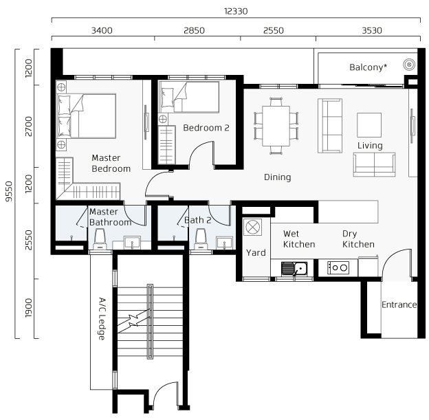 Pelan lantai Jenis B5 / B6 di Panorama Residence