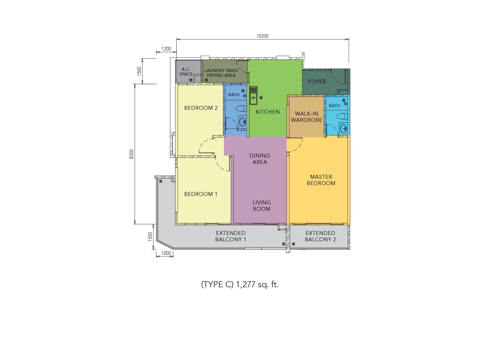P'Residence Type C(Golden Court)户型平面图