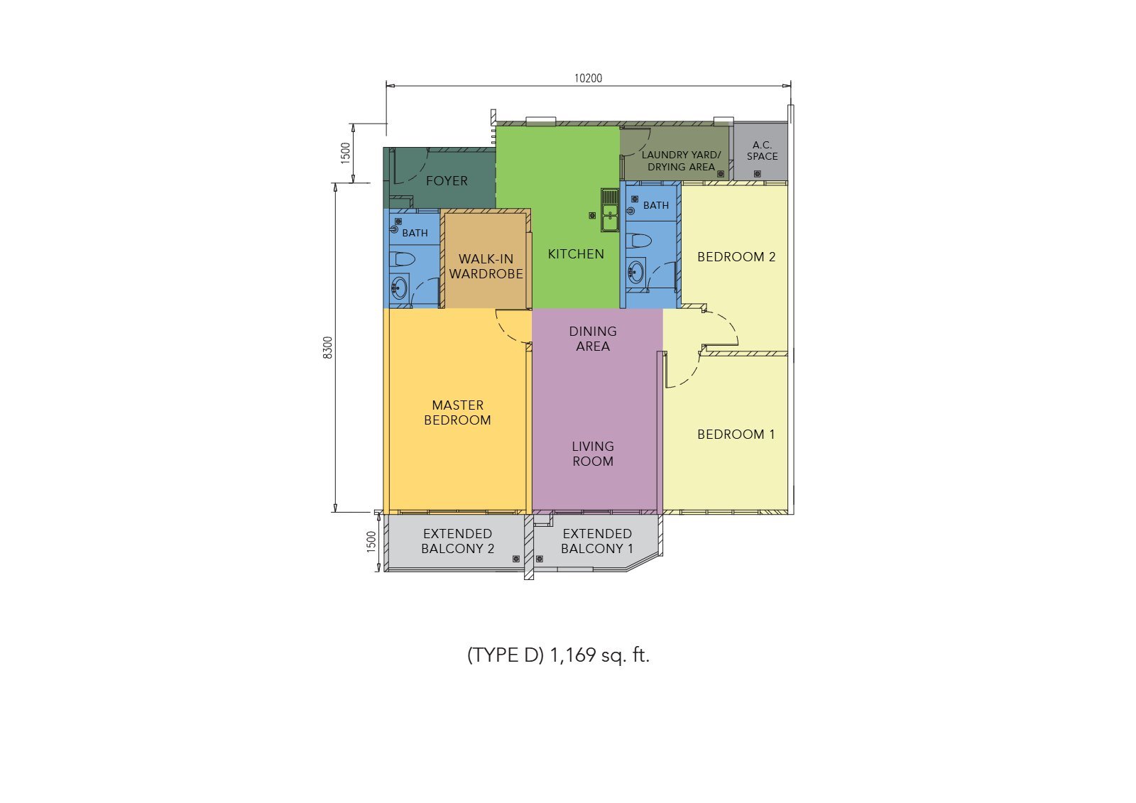P'Residence Type D(Golden Court)户型平面图