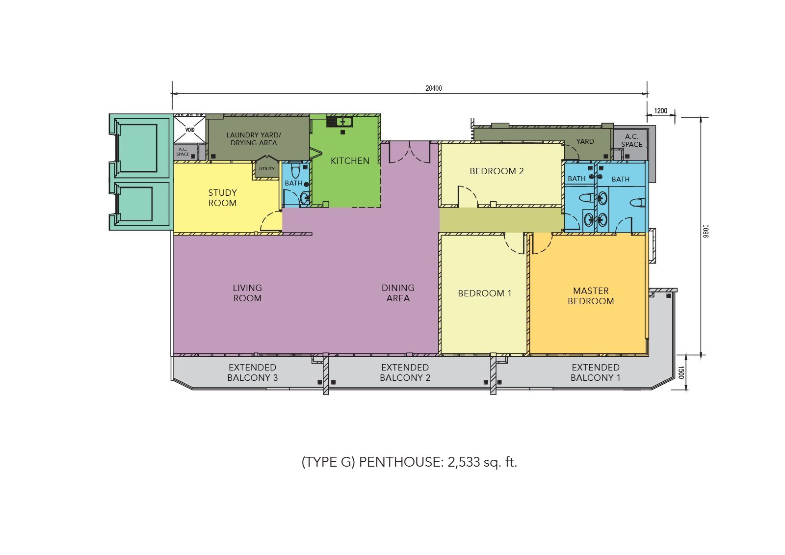 P'Residence Type G(Golden Court) · 顶层公寓户型平面图