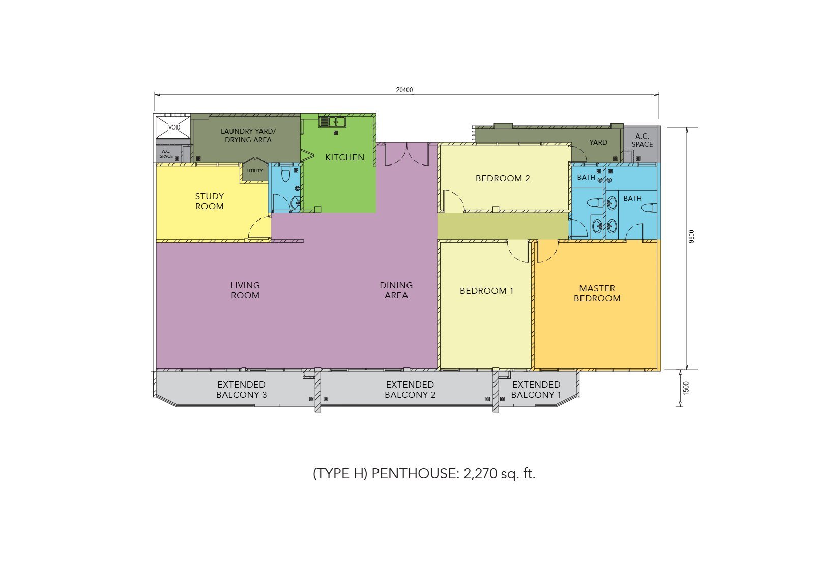 P'Residence Type H(Golden Court) · 顶层公寓户型平面图