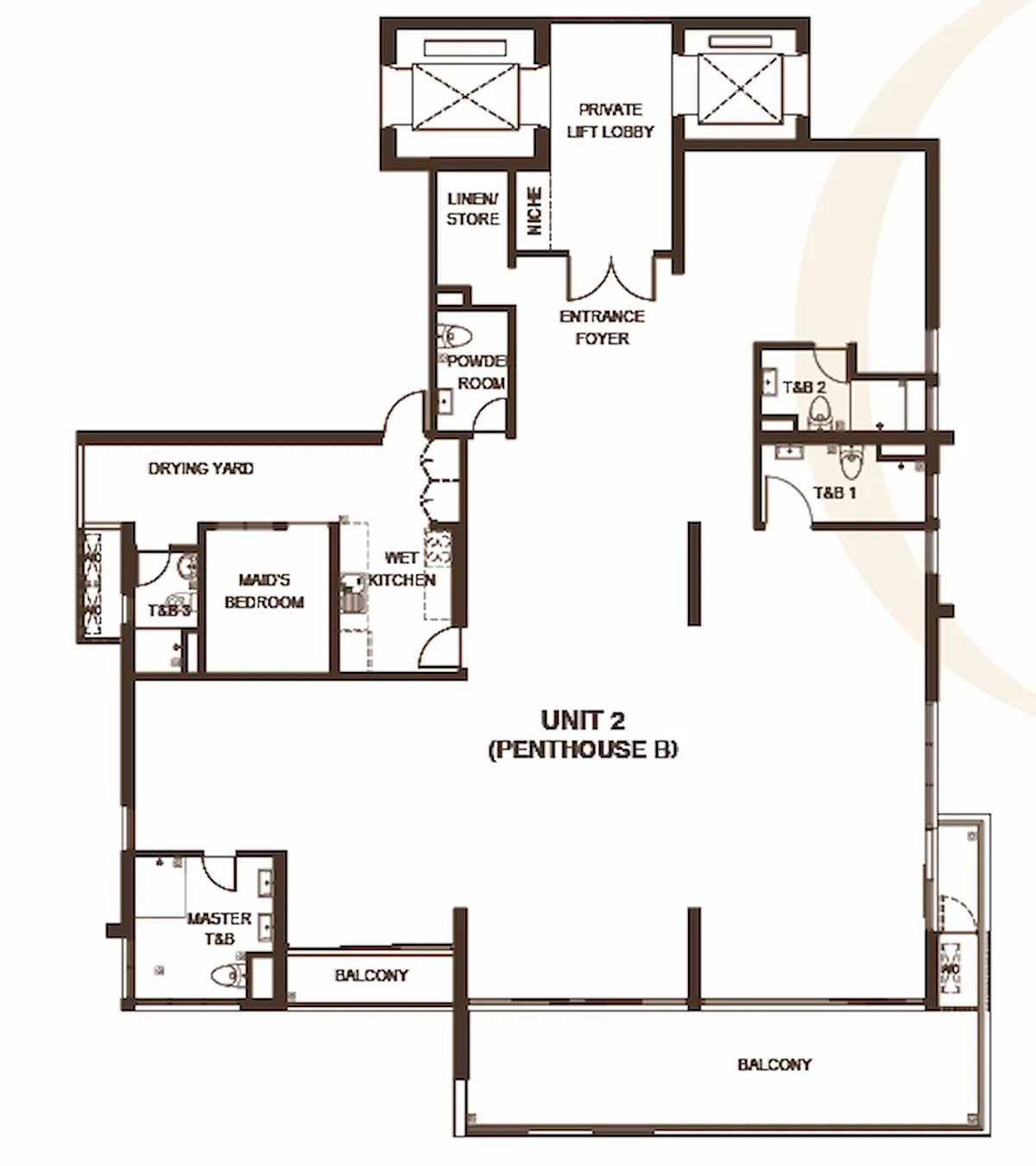 George Y. Residence 顶层公寓 B 户型平面图