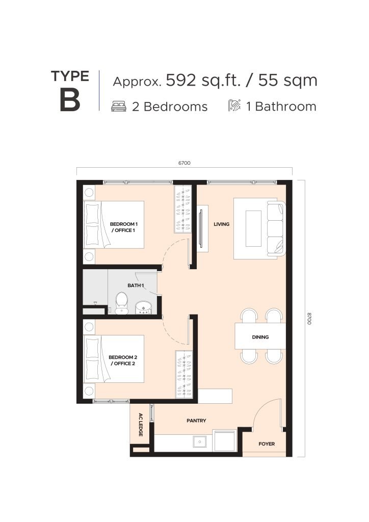 Floor plan of Type B at SOHO Sunway Majestic