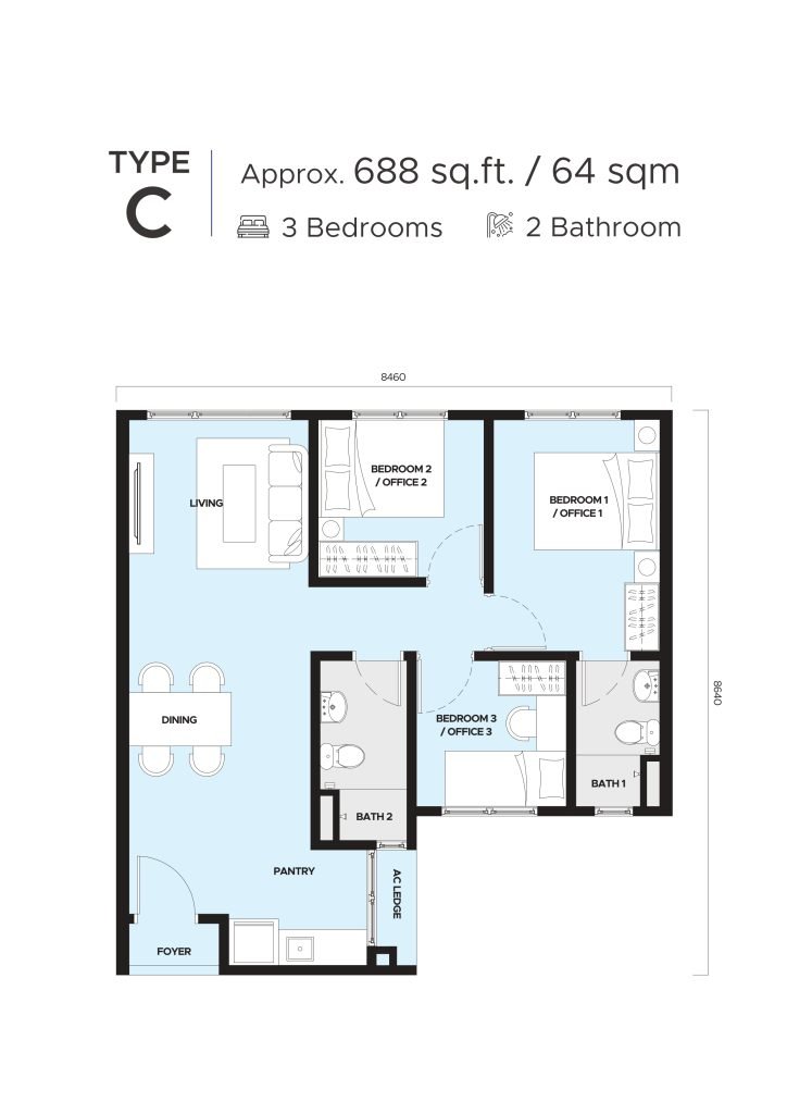 Floor plan of Type C at SOHO Sunway Majestic