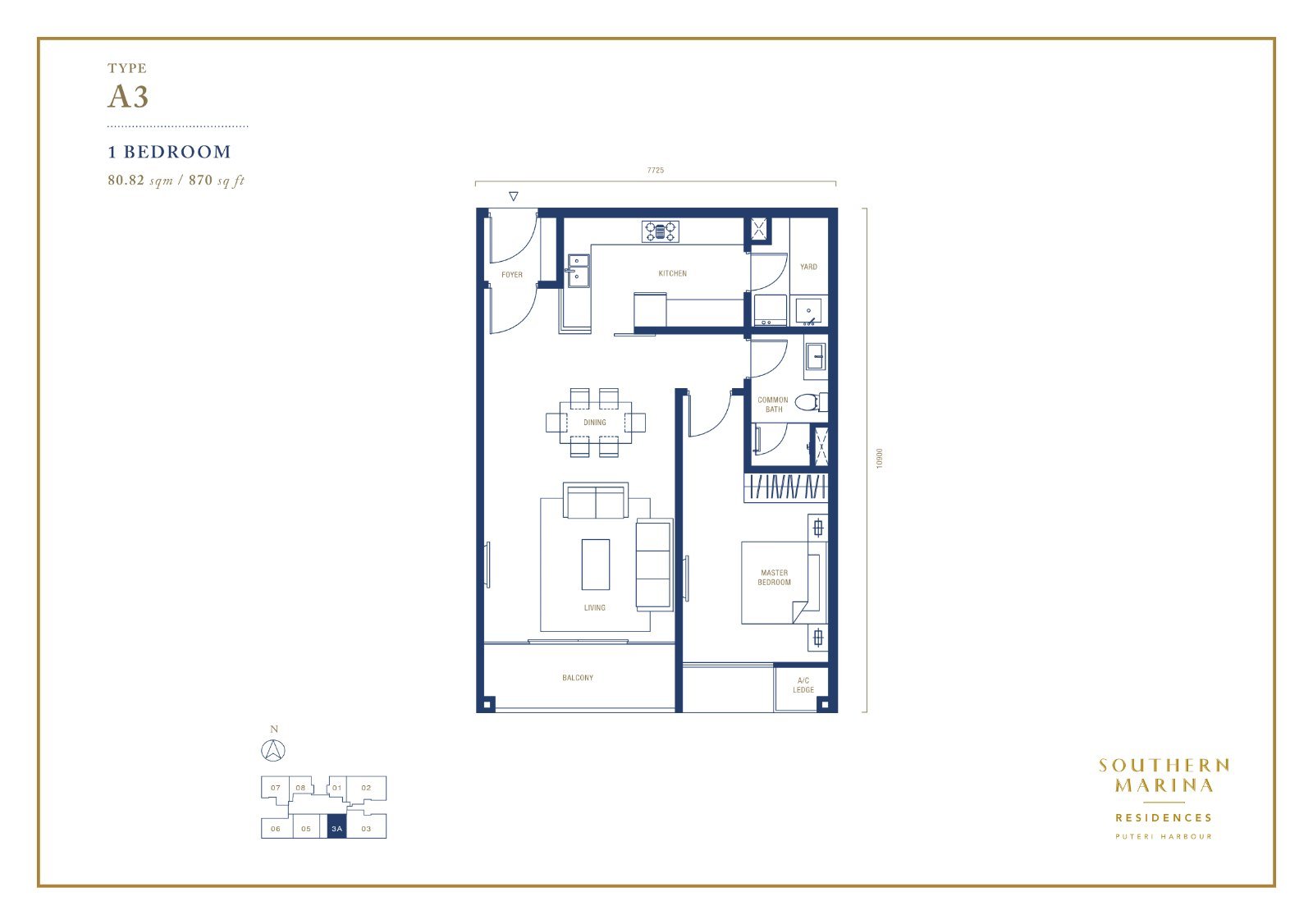 Floor plan of Type A3 at Southern Marina Residences