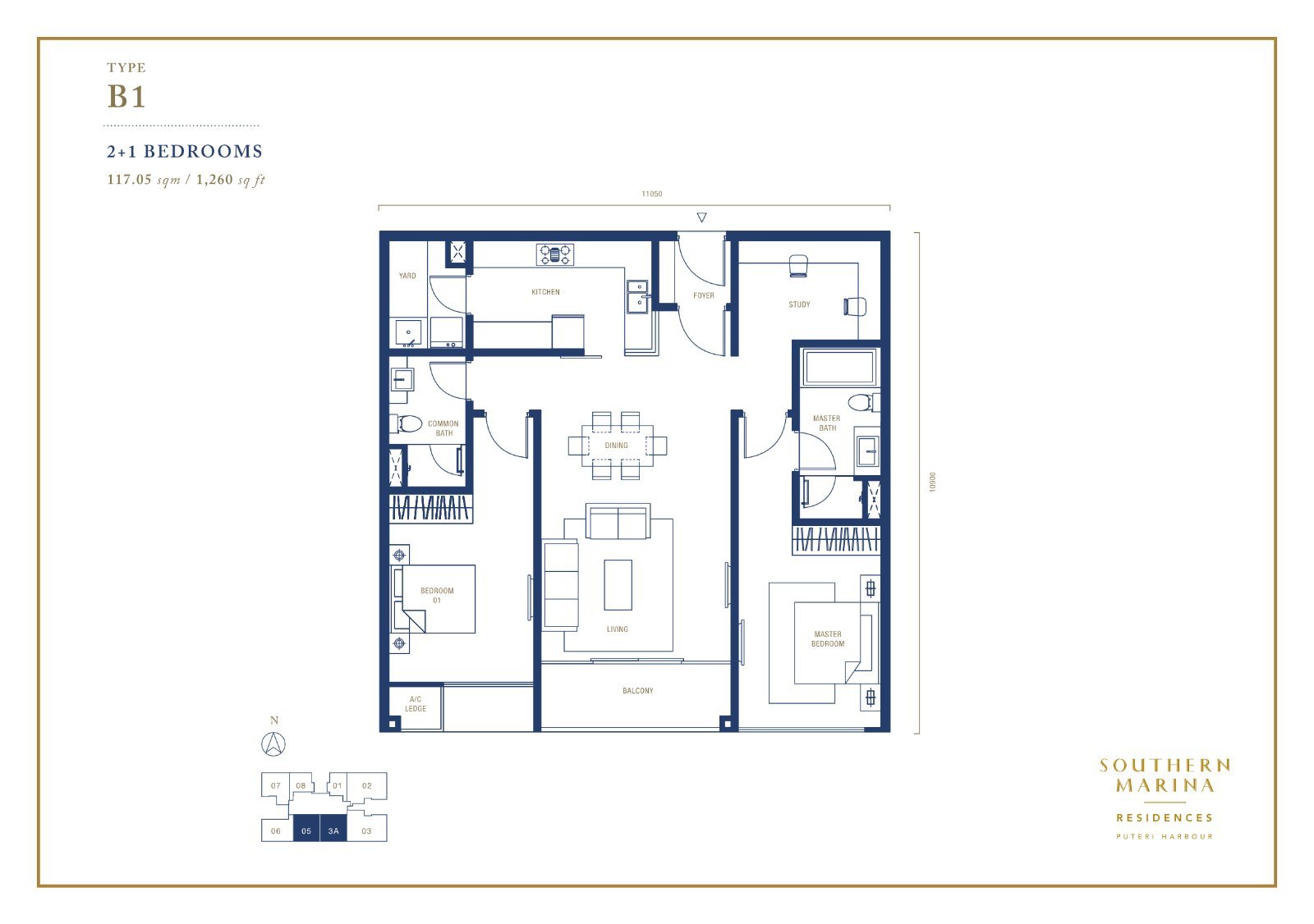 Floor plan of Type B1 at Southern Marina Residences