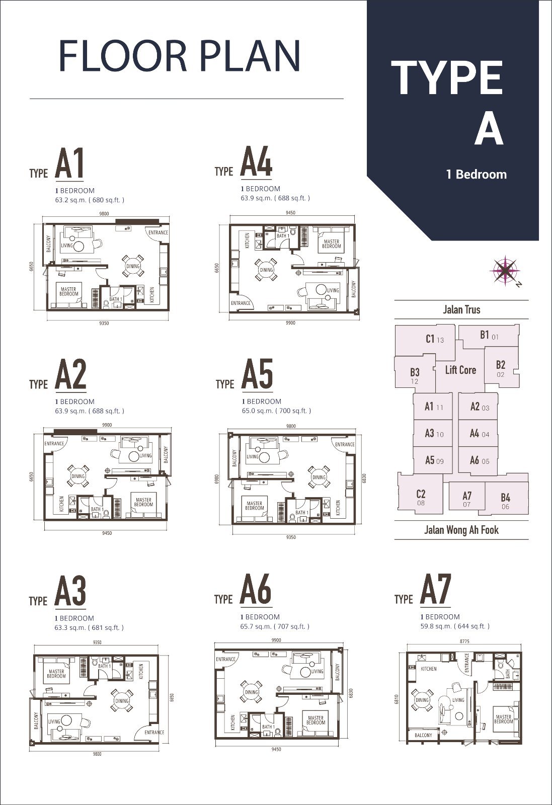 Floor plan of Type A (1 bedroom) at Suasana Iskandar