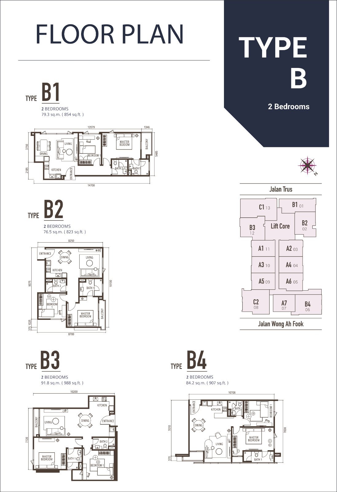 Floor plan of Type B (2 bedrooms) at Suasana Iskandar