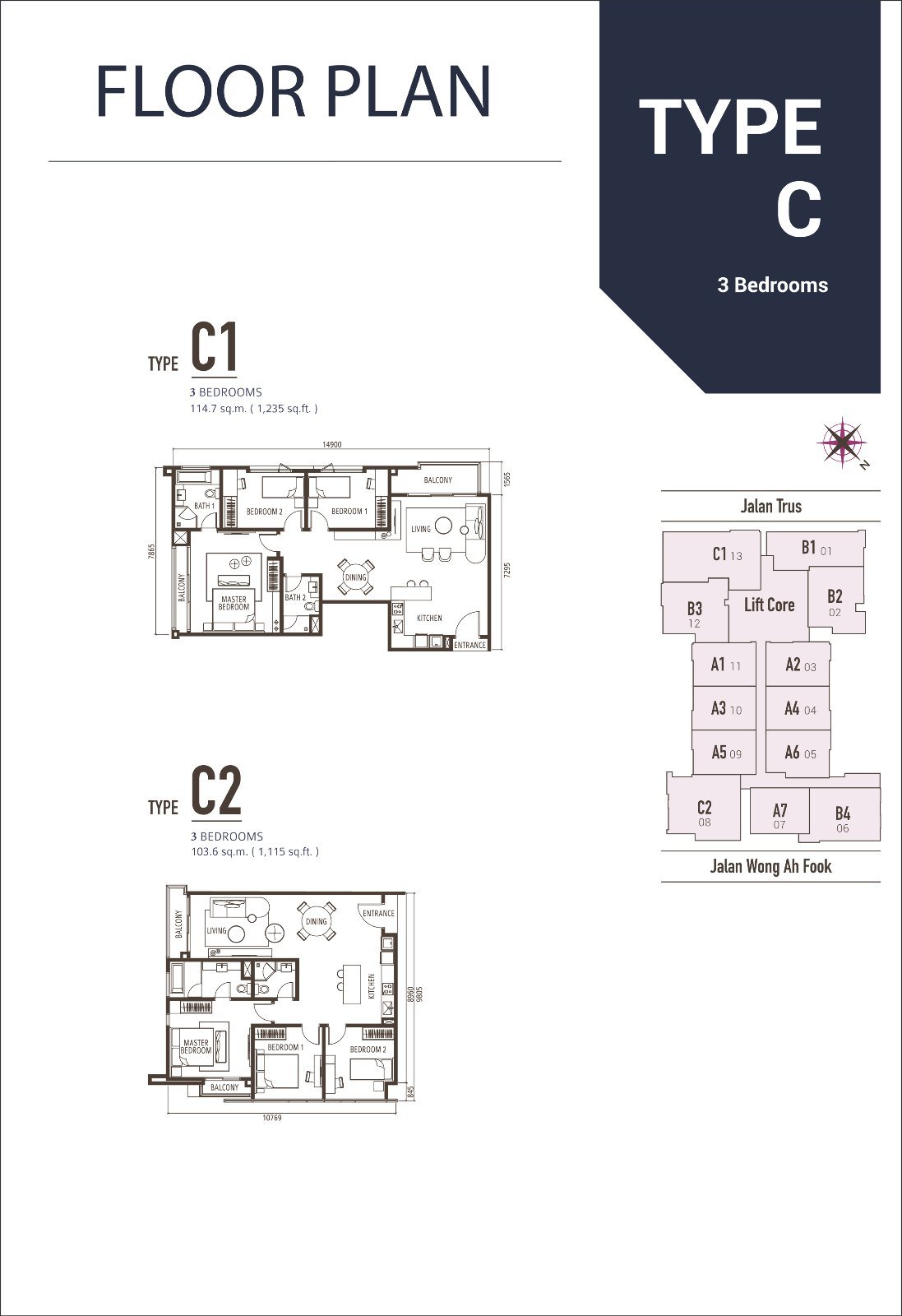 Floor plan of Type C (3 bedrooms) at Suasana Iskandar