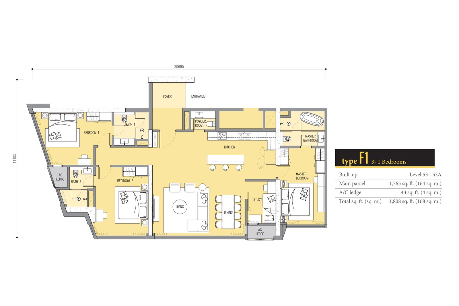 Star Residences Tower Three(Ascott Star) · Type F1 平面图
