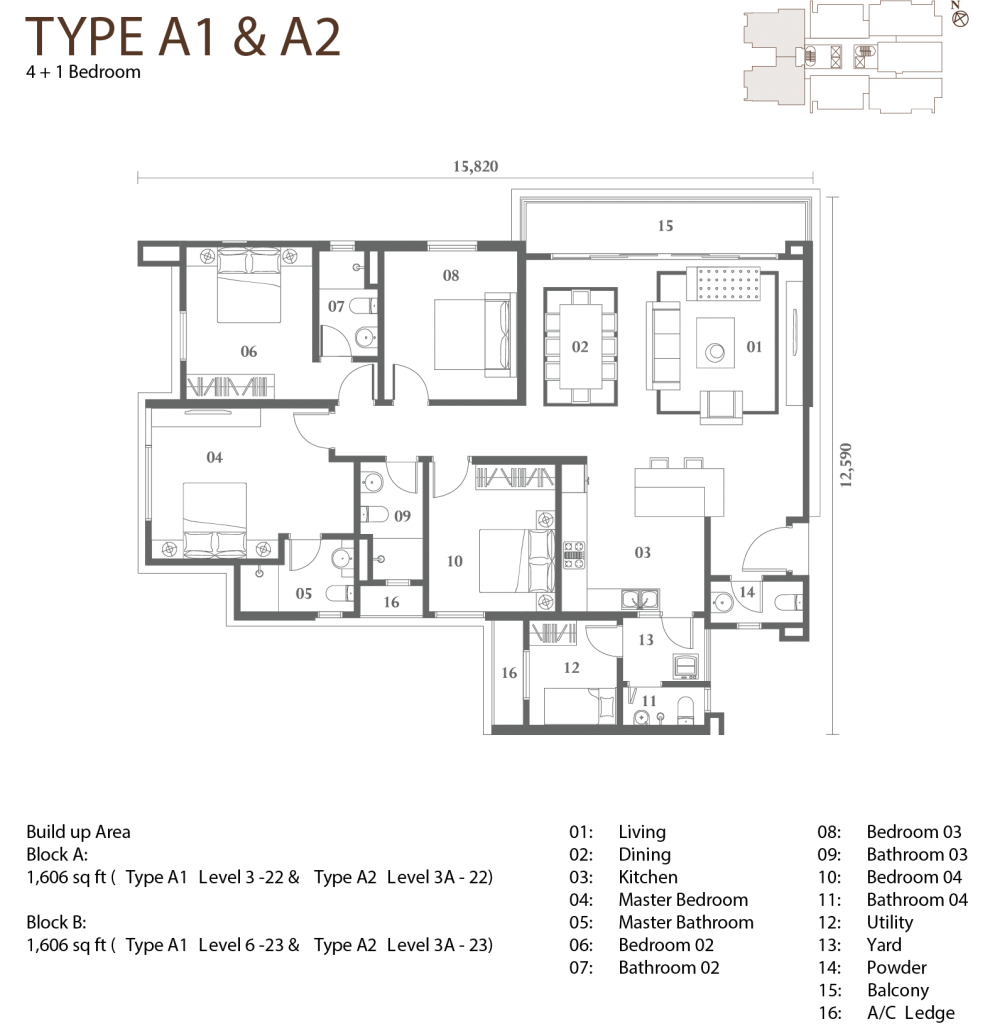 Pelan lantai Type A1 & A2 di Amansuri Residences