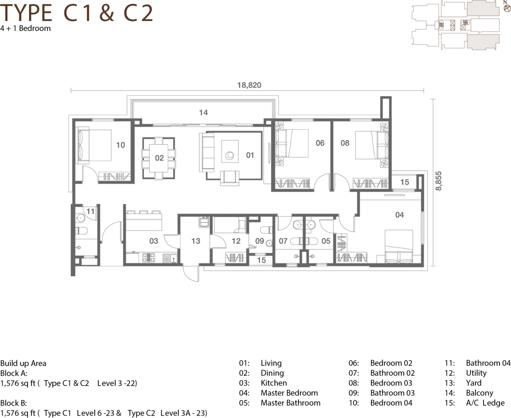 Pelan lantai Type C1 & C2 di Amansuri Residences